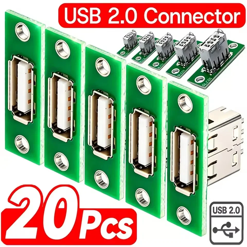 10-1Pcs USB2.0 with Fixed Board Connector Wire-weld Terminal DIY Panel Mounting Repair Charging Interface for Circuit Modificate