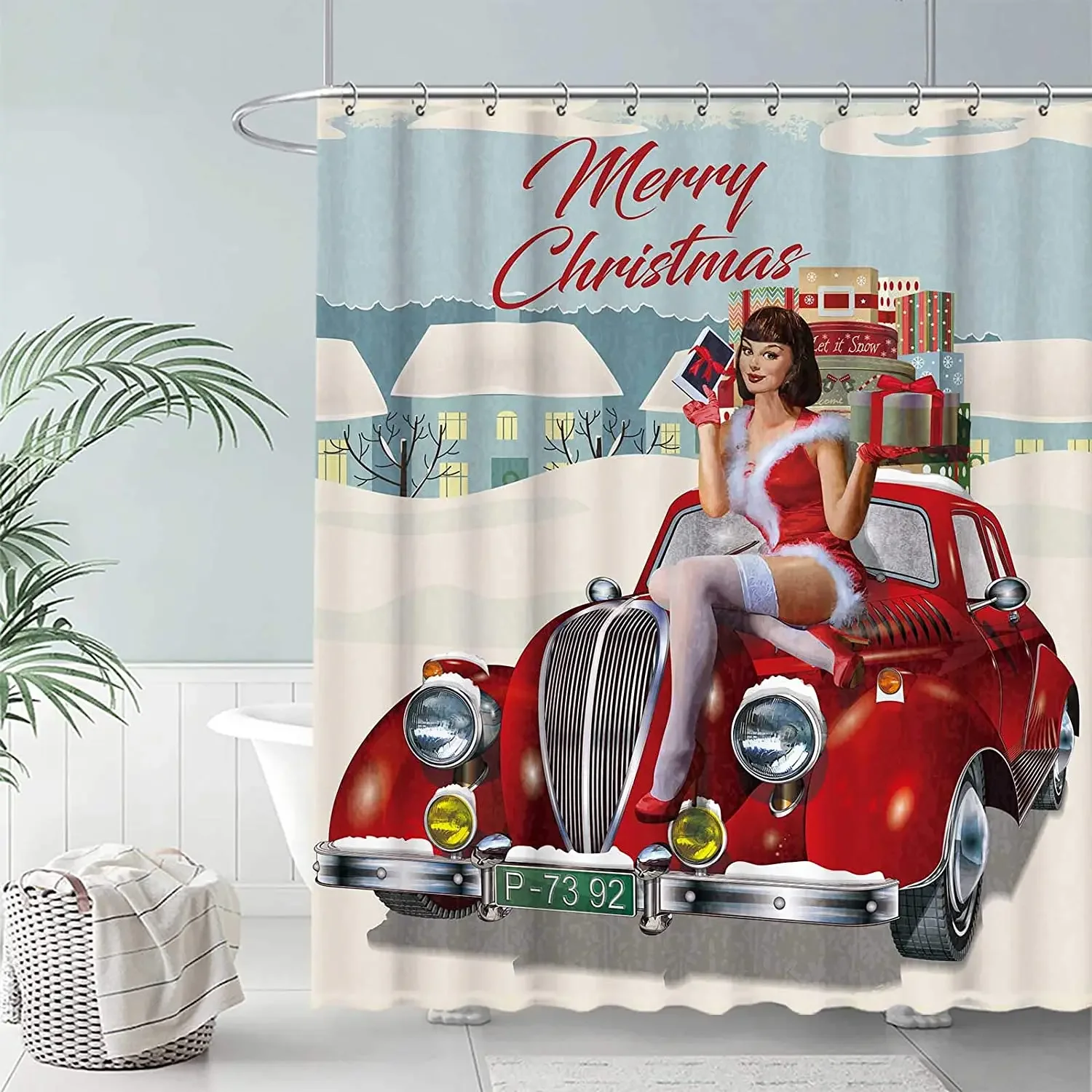 Christmas Pin Up Girl By Ho Me Lili Shower Curtain Set Winter Merry Xmas Gifts Retro Truck Bathroom Bathtubs Decor With Hooks