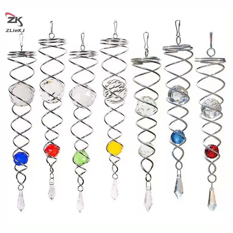 

1pc Garden 3D Rotating Spiral Wind Spinners With Crystal Ball Winds Chimes Home Hanging Decor Indoor Outdoor Decoration