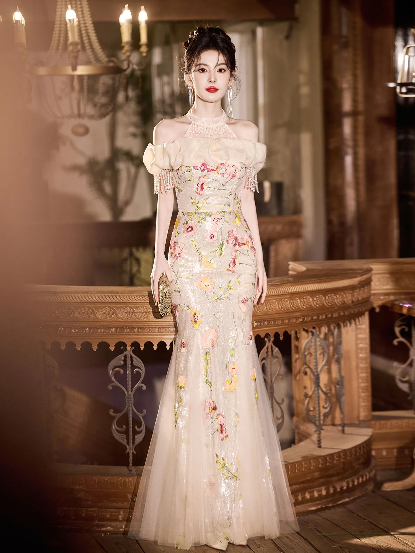 

Элегантное вечернее платье с бахромой и эффектом «рыбий хвост», роскошное, для взрослых, сексуальное, с завышенной талией, длинное.