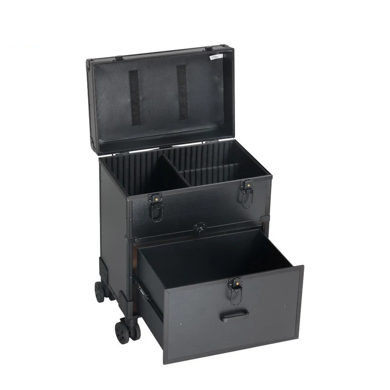 

Многослойная алюминиевая рама из АБС-пластика, коробка для макияжа, чехол на тележке, органайзер для косметики, профессиональный парикмахерский ящик для хранения ногтей, чемодан