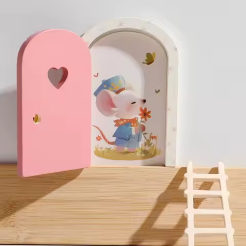 Glows in The Dark Window Dollhouse Home Decorations Mini Funny Fairy Elf Door Creative Wooden Mouse Hole