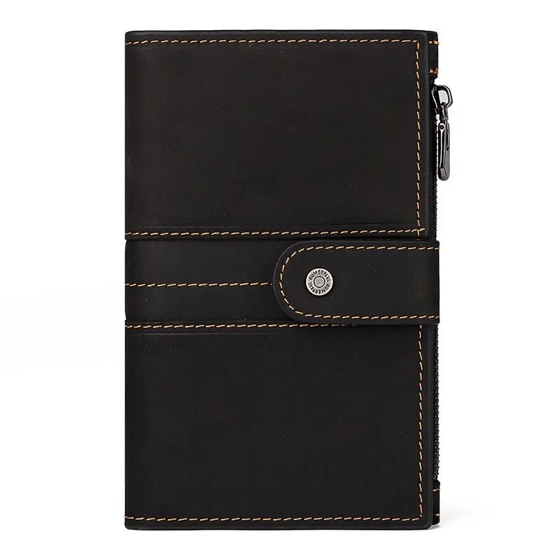 Vintage Crazy Horse Leather Passport Holder Long Wallet Multi-Function Travel Organizer Ticket Pocket Clutch Purse