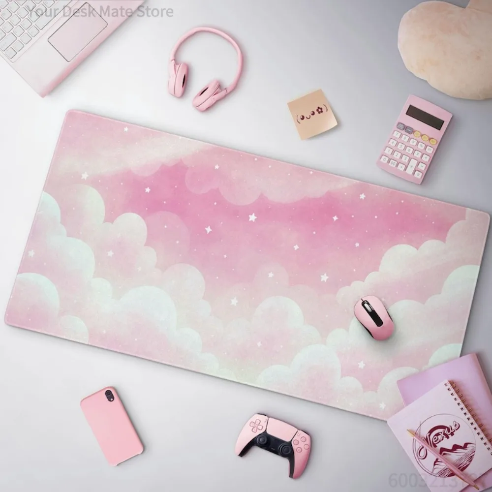 Tapis de souris nuages roses et blancs, tapis de souris de jeu Kawaii Clouds And Sky, accessoires de bureau, tapis de souris mat alfombrillas gaming