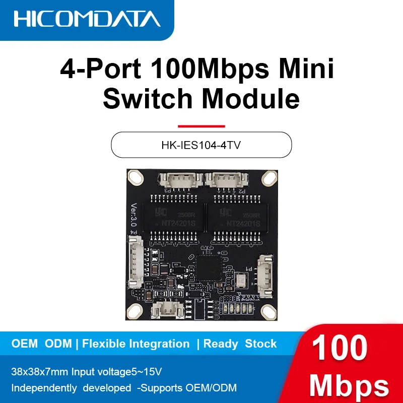 

Неуправляемый 4-портовый модуль переключателя 100 Мбит/с, переключатель наблюдения 12 В, плата PCBA Plug-and-play