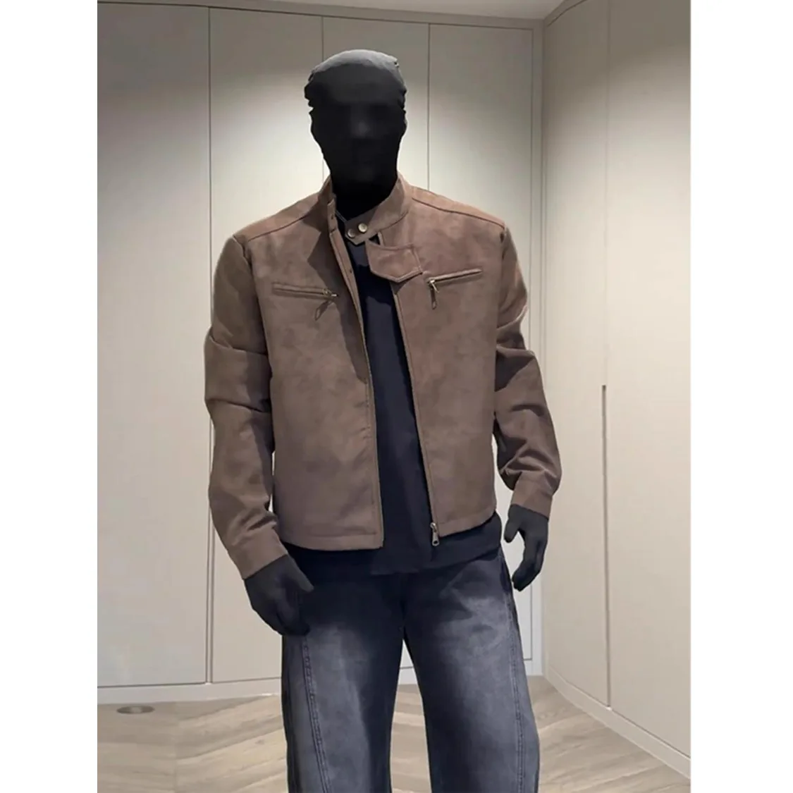 

ort Amber Glow Coffee ort Кожаный тюнер Мужской осенний элитный крутой американский воротник-стойка из искусственной кожи