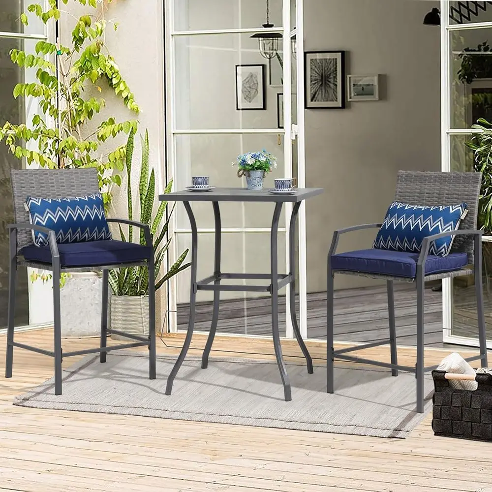 

Комплект уличной плетеной мебели для бара на 2 человека с мягкими стульями для барной стойки и столом с деревянной столешницей