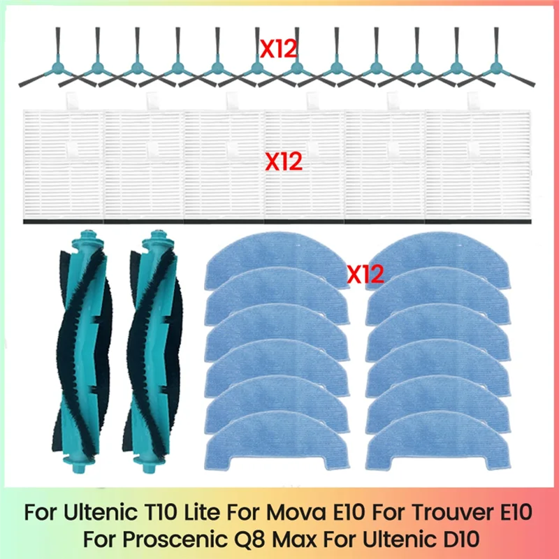 

For Ultenic T10 Lite, Mova E10, Trouver E10 Proscenic Q8 Max Ultenic D10 Vacuum Cleaner Parts Main Side Brush Filter Mop