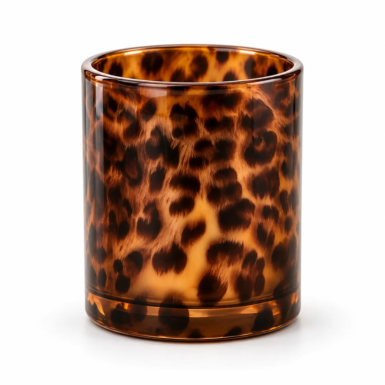 Makeup Brush Holder with Leopard Print,Glossy Open Top Cosmetic Organizer for Vanity Countertop and Dresser
