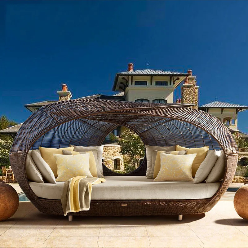Hair terrace large lying bed round bed imitation rattan sofa