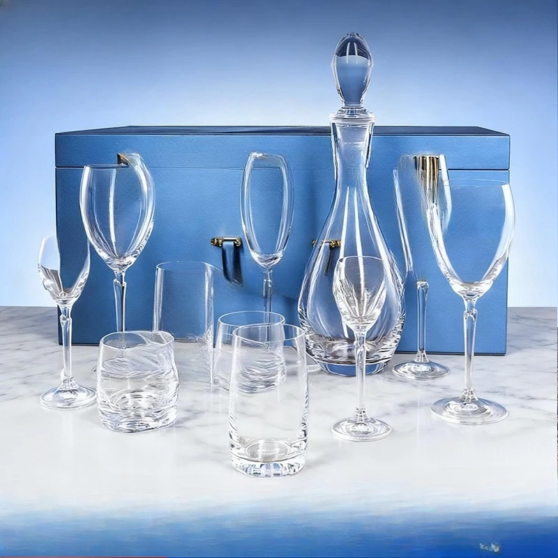 Crystal cup set, high-end red wine glass, beverage cup gift box, business wedding gift.