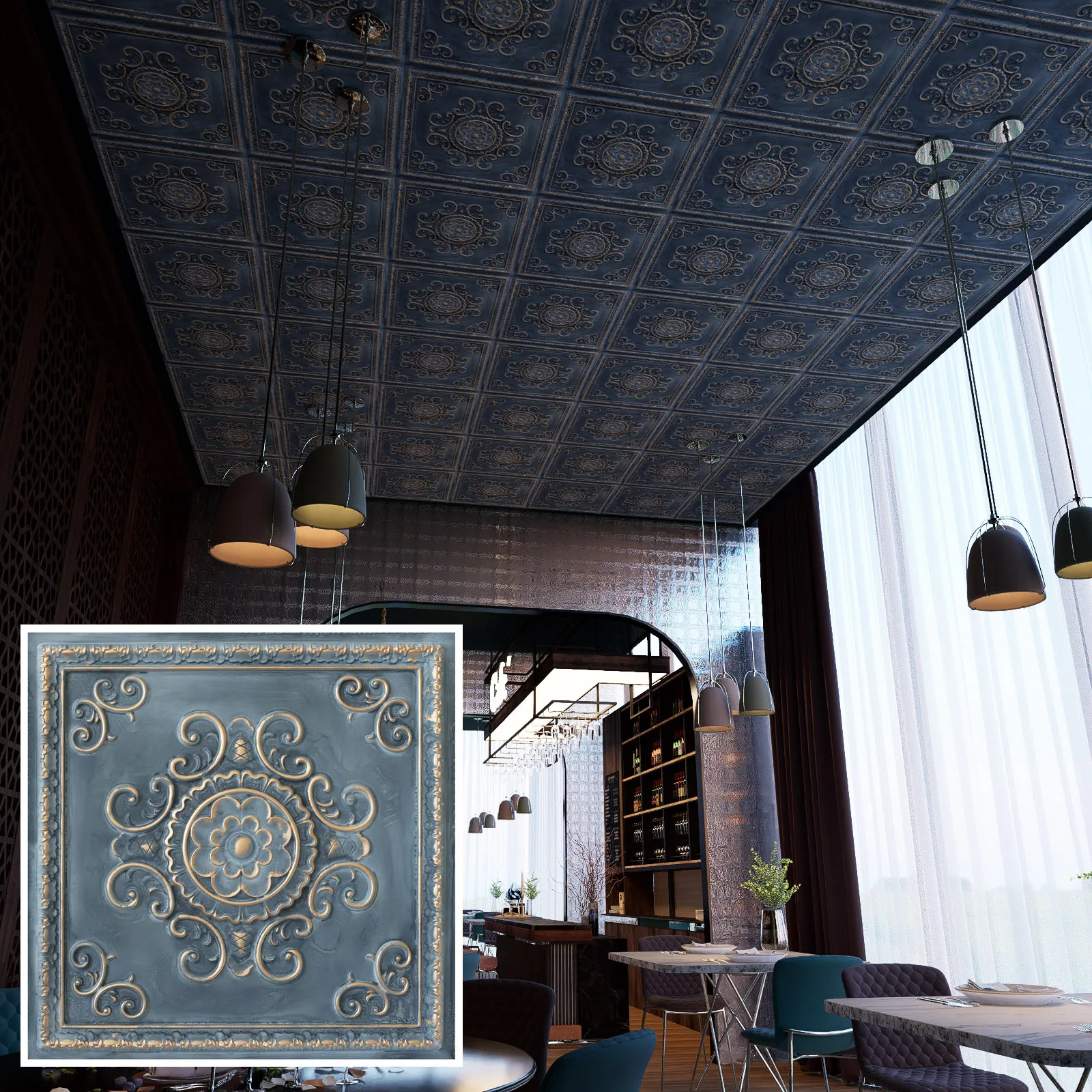 Decorative Tin Ceiling Tile Embossed Interior Wall Panel for Cafe Club Salon PL08 Smoked gold 10pcs