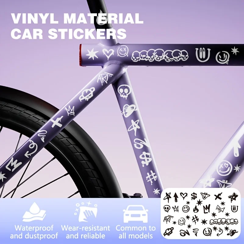 2D Flat Stickers 35Pcs/Sheet Skull Graffiti DIY Bike Frame Protective Decals for Motorcycle Laptop Helmet Bicycle