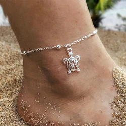 Summer Beach Silver Color Turtle Shaped Anklets For Women Hollow Animal Beaded Anklet Bracelet On the Leg Foot Jewelry