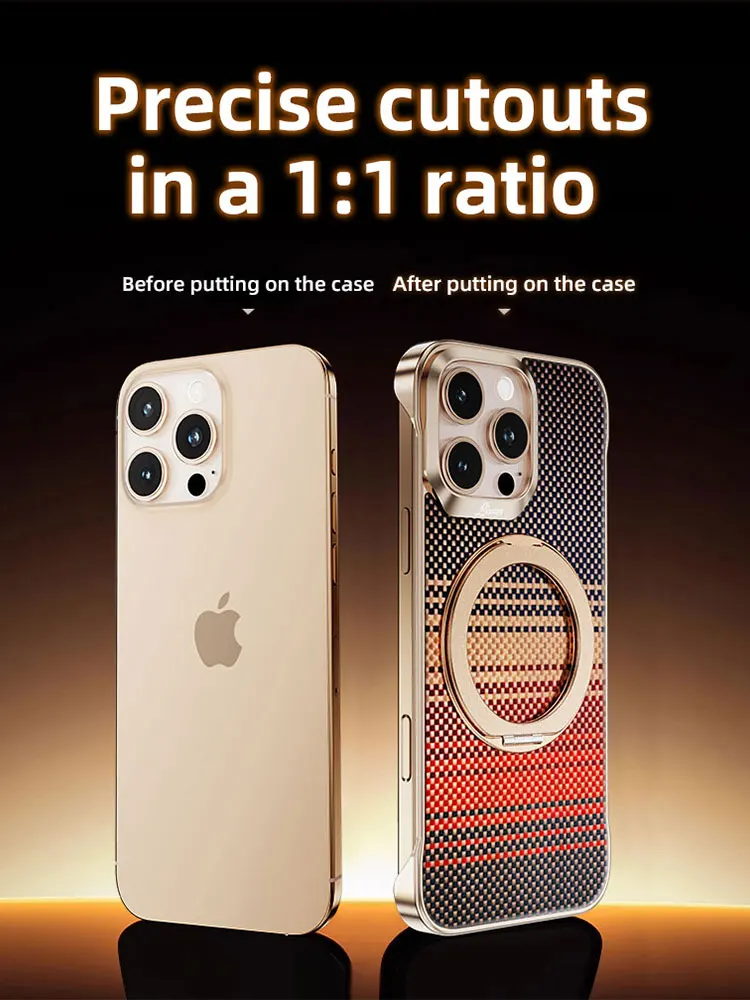 360° Kevlar Rotating Stand Phone Case For Iphone 14 15 16 Pro Max Frameless Magnetic Holder Phone Cover For Iphon 15 16 Promax