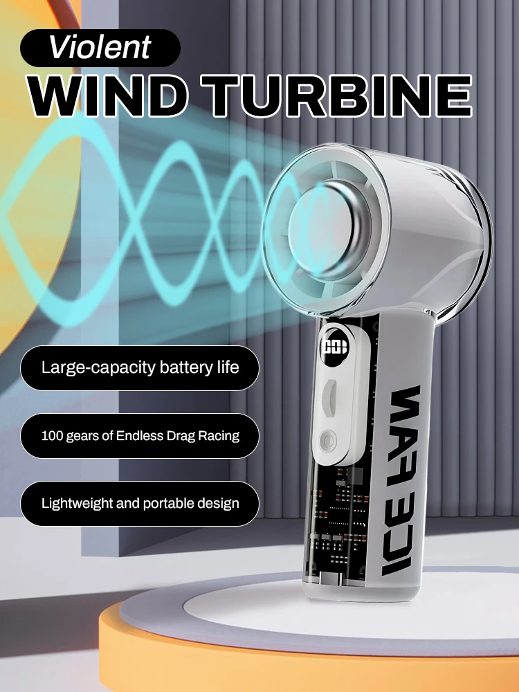 

High Quality Portable Handheld Fan 100 Wind Speeds Adjustable Mini Rechargeable 3000mAh Air Cooling Turbo Fan for Travel Outdoor