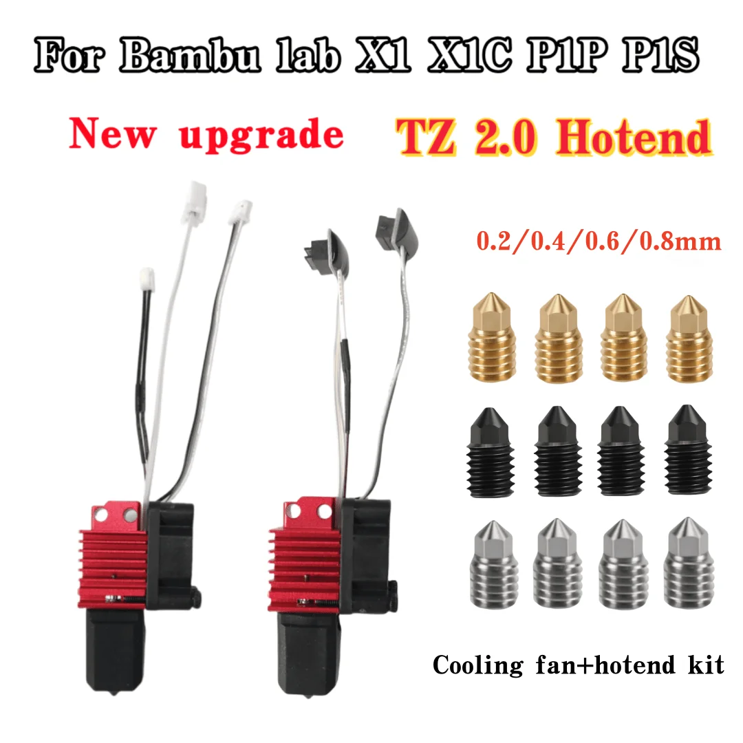 

Обновление Bambu Lab P1P/P1S, закаленная латунь, медная насадка 0,2/0,4/0,6/0,8 мм, металлическое Hotend с охлаждающим вентилятором для 3D-принтера X1/X1C
