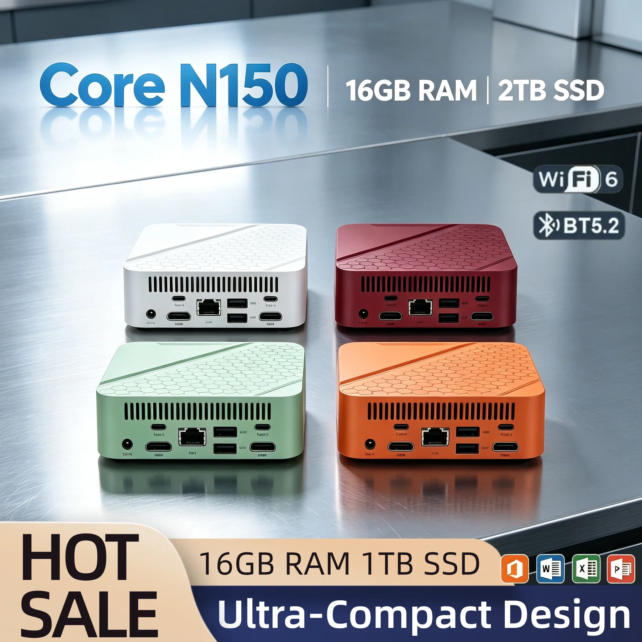 Core N150 Intel Mini Desktop 16GB DDR4 2TB NVMe SSD Triple 4K Display WiFi6 BT5.2 High Performance Office Home Pro Student PC