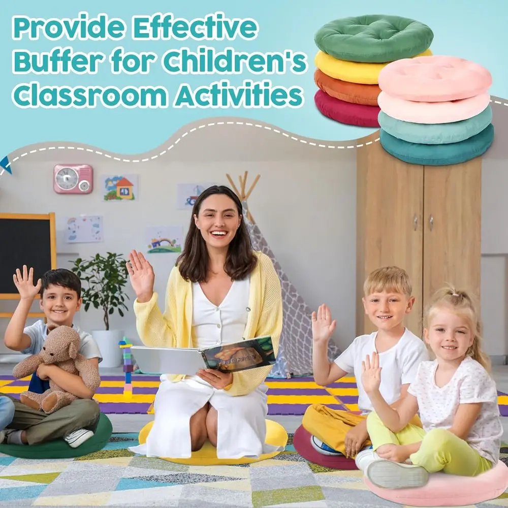 16 وسادة أرضية مستديرة للأطفال، سميكة 3.15، جلوس مرن للفصول الدراسية، وسائد محايدة الألوان للرعاية النهارية، مرحلة ما قبل المدرسة، أ