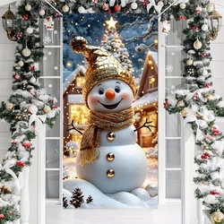 Gold Theme Snowman Linings For Christmas Doors Xmas Door Cover Outdoor Garden Front Door Decoration New Year 2025 Party Supplies