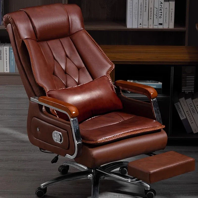 Genuine Leather Executive Chair Ergonomic Lumbar Support High Back Recliner Office Manager Chair For Luxury Business Conference