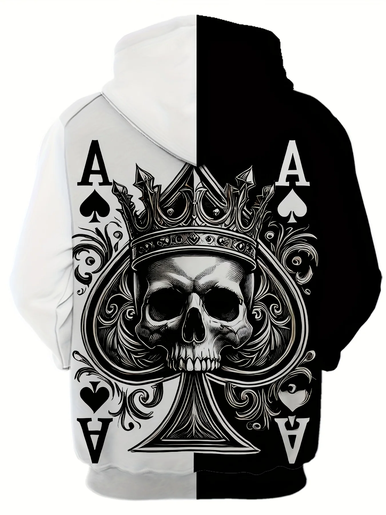 Sudadera con capucha informal de manga larga con patrón de póker de esqueleto para hombre en 3D con bolsillo con cordón, chaqueta con capucha con patrón de moda, moda deportiva