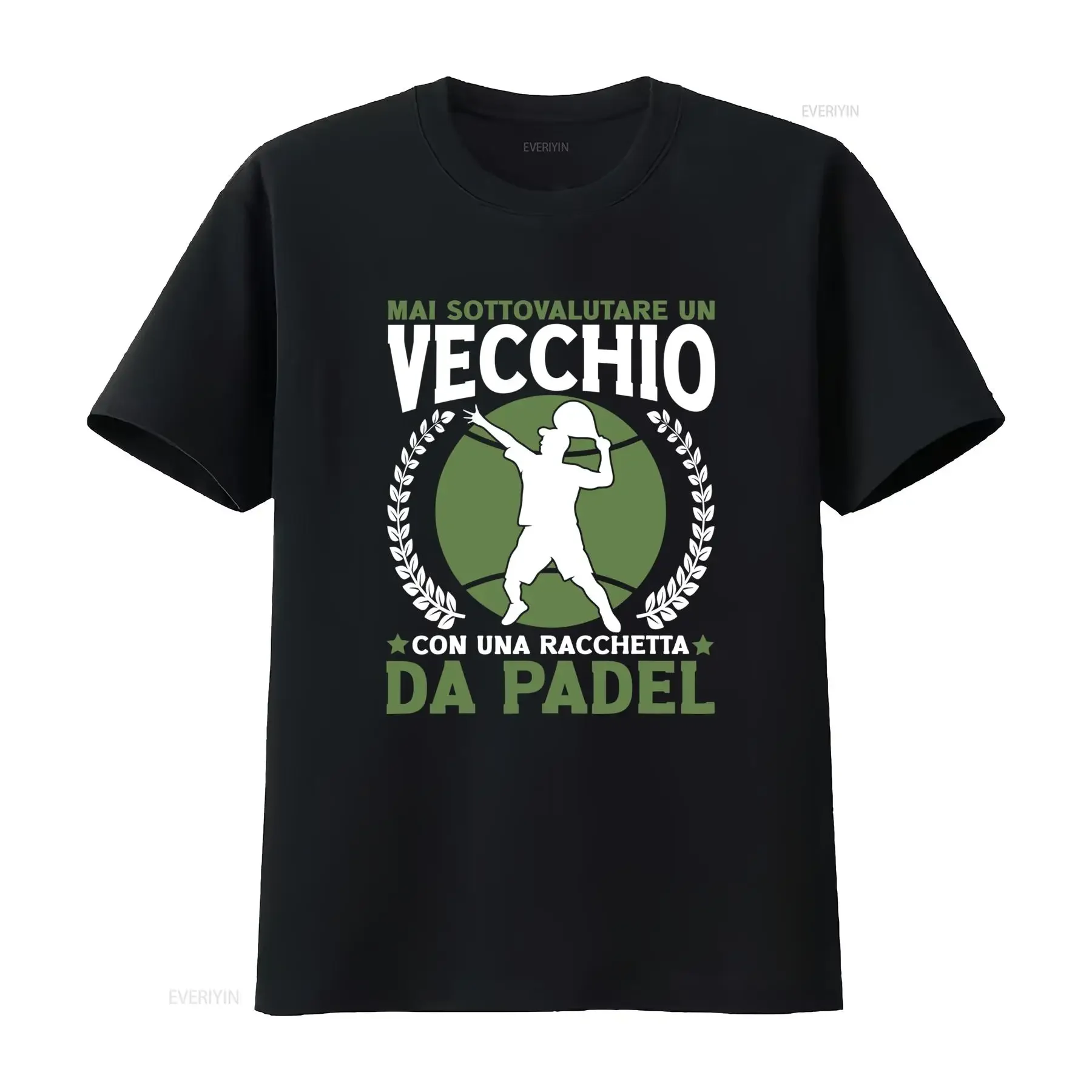 Maglietta da Padel Tennis Uomo Nera con Stampa Verde e Bianca sul Retro Girocollo Casual Vestibilità Regolare Taglia H vintage
