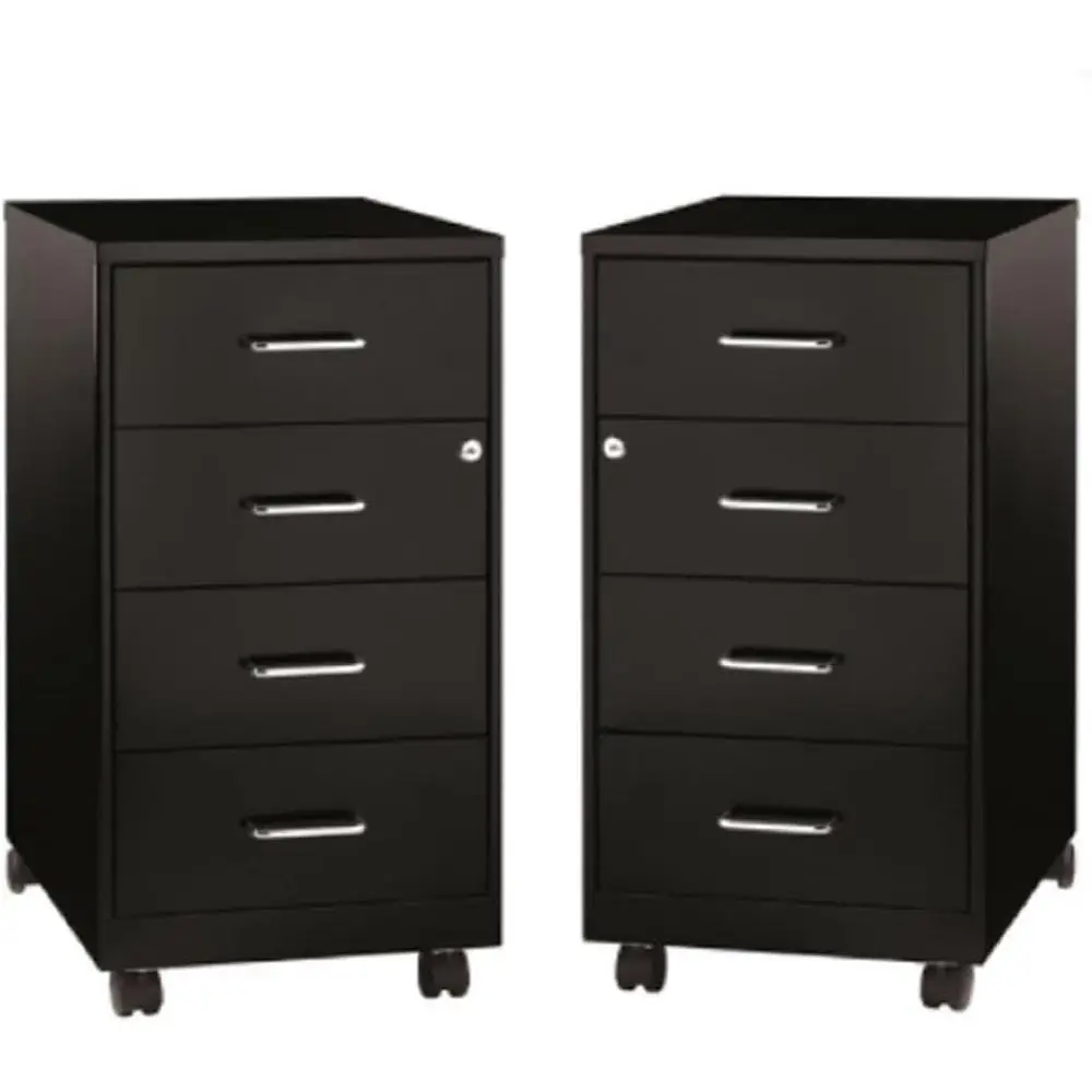 

2 Piece Mobile Metal Storage Cabinet Set with 4 Der in Black
