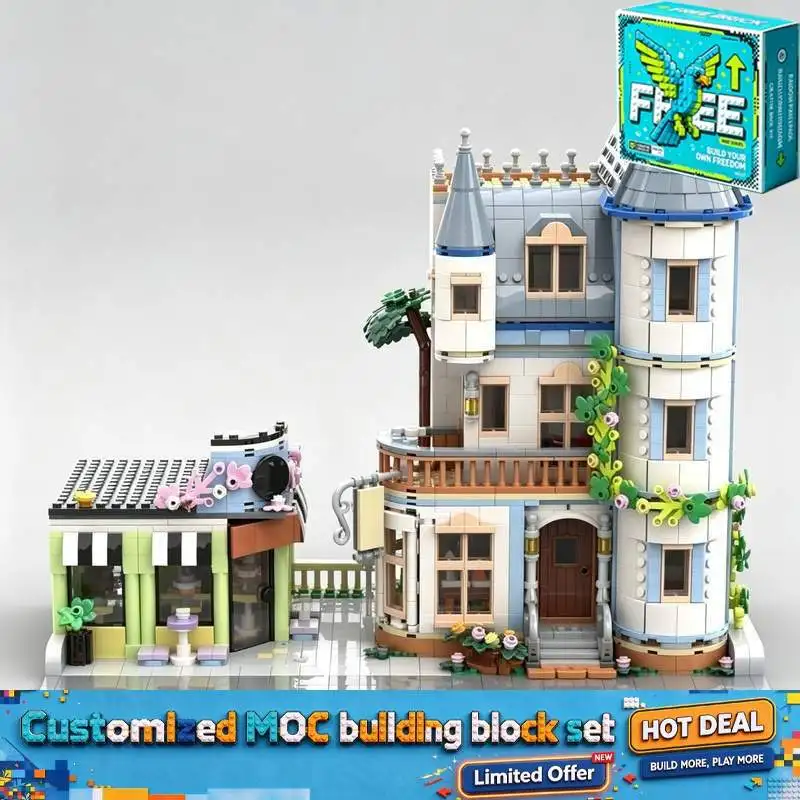2320PCS Modular Castle Bed And Breakfast Bakery Combination Custom Building Blocks Model Set Creative Gift Collection Display