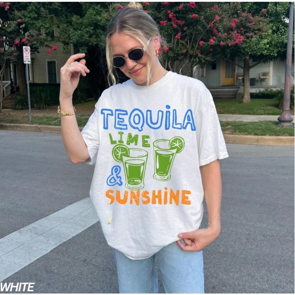 T-shirt Tequila Lime and Sunshine, hauts d'été pour boire, t-shirts d'été amusants, vêtements de vacances, ambiance plage, vêtements humoristiques pour adultes