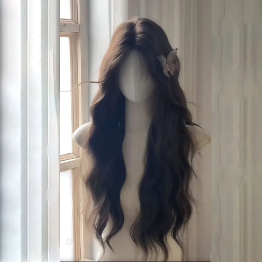 Synthetic Long Wavy Wig Middle Part Water Wave Cosplay Party Daily Use Natural Looking Full Head Heat Resistant Fiber Hair