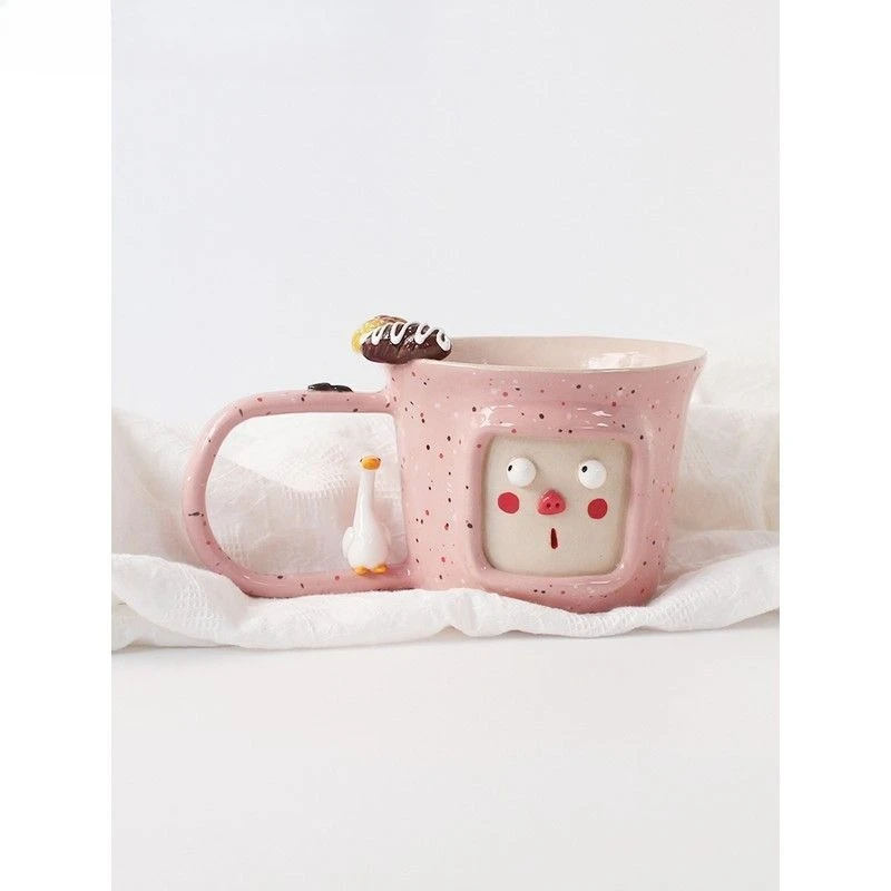 Ceramic tableware, cute macaron pink, pig water cup girl, small fresh underglaze, colorful personalized coffee