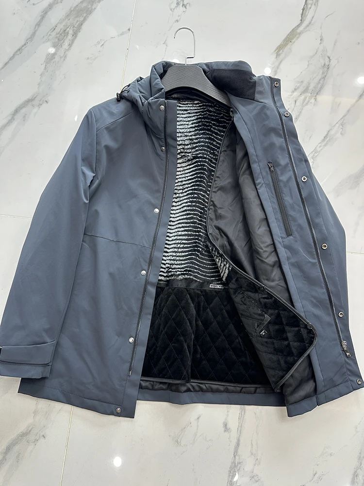 

Мужская демисезонная теплая куртка с отстегивающейся подкладкой из кроличьего меха, со съемным капюшоном, модная городская стильная модель с длинными рукавами