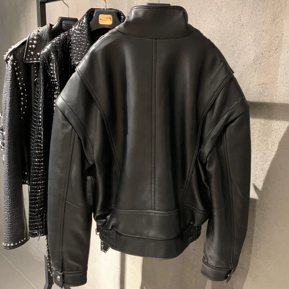 Trendy Pure Sheepskin Leather Clothing Custom Made Leather Jacket Woman Leather Blazer Jacket