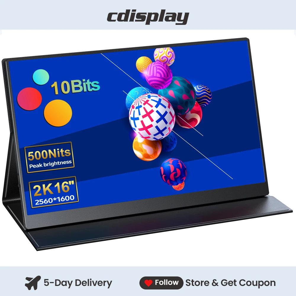 Cdisplay 2.5K Portable Monitor 16 inch Laptop Secondary Display USB C HDMI Gaming Monitor for PS5 PS4 Xbox Switch Phone Dex PC Gamer