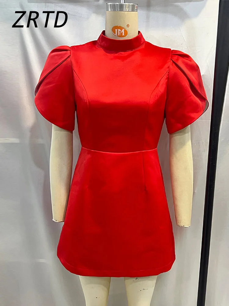 Elegant Bow Hollow Out Mini Dress Women Fashion O-neck Short Puff Sleeve Female Patchwork Dresses 2024 New Lady Party Vestidos