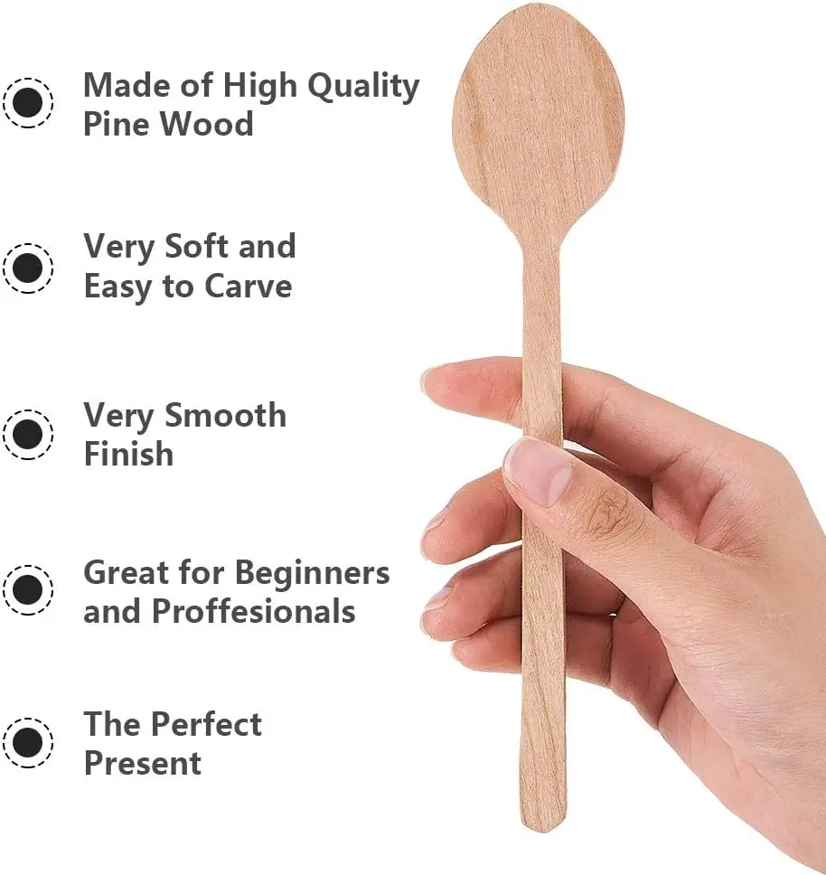 2pcs Wood Carving Spoon Blank Kit Large Beech Basswood Wood Spoon Unfinished Wooden Spoons Blocks for Craft Carving Whittler