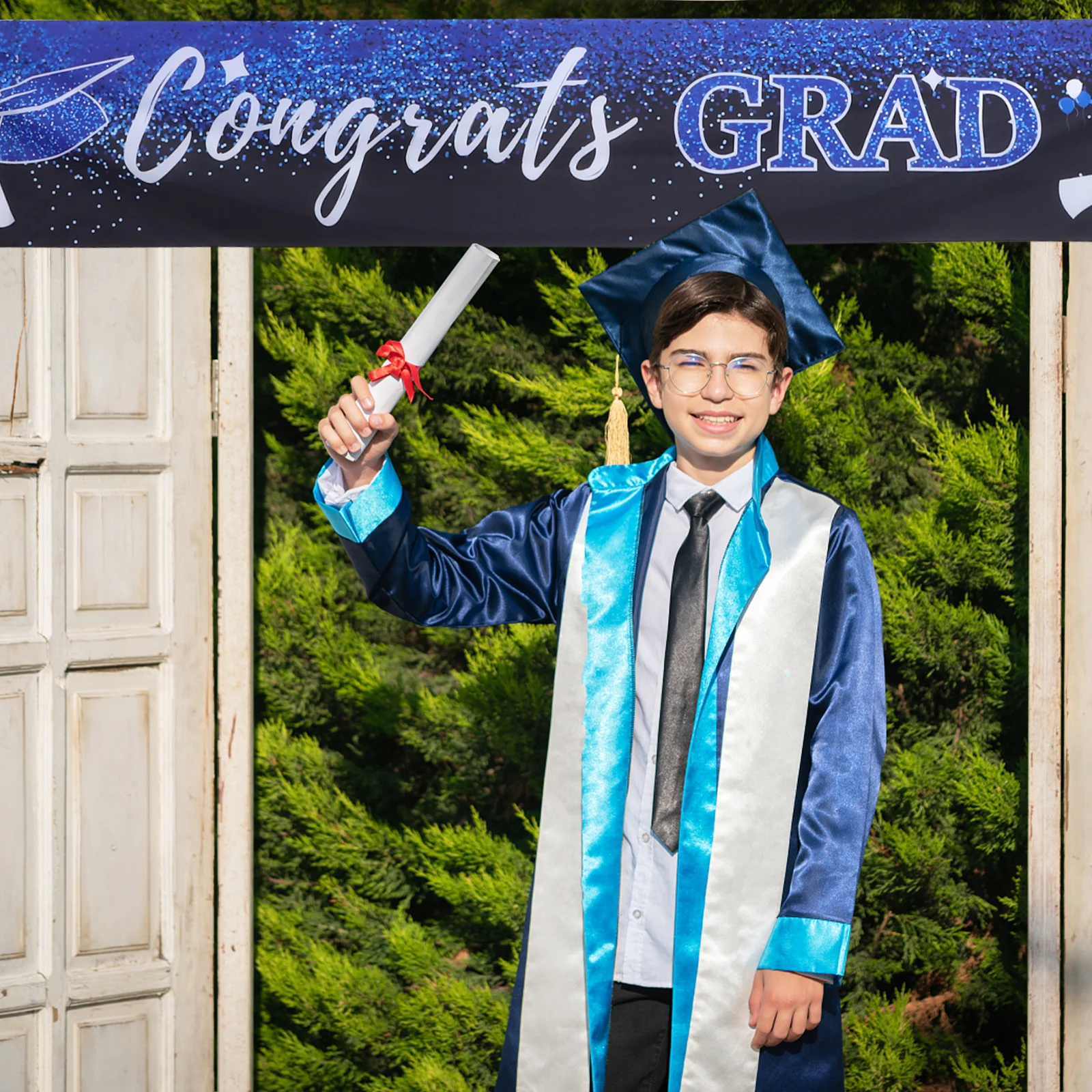 

Graduation Backdrop Banner Decoration Lightweight Polyester Cloth Easy Hang Carry Suitable Size Congrats Grad Banner