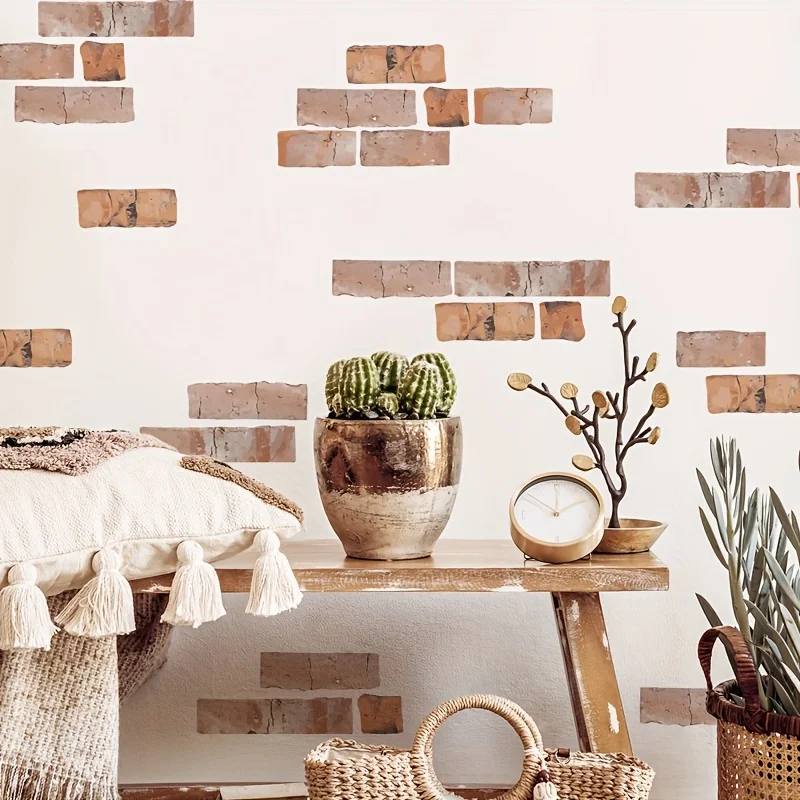 Classic Vintage Red Brick Pattern Pixel Block Square Wall Decals Stickers Bedroom Entryway Living Room Home Decor