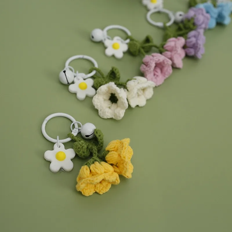 Mini Knitted Bouquet Creative Knitted Lily of the Valley Pendant Wedding Gifts Hand Knitted Floral Cute Handmade Plush  for Car