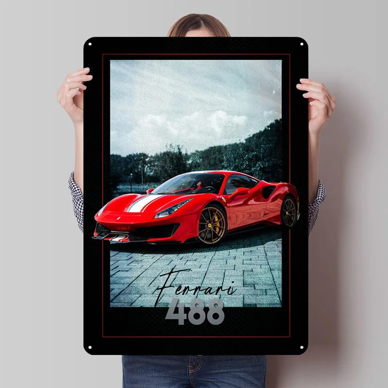 Ferrari 488 Tinplate Signs Car Poster Wand Deko Custom Metal Sign for Wall Art Decoration Home Decorations Bar Home Decor Items