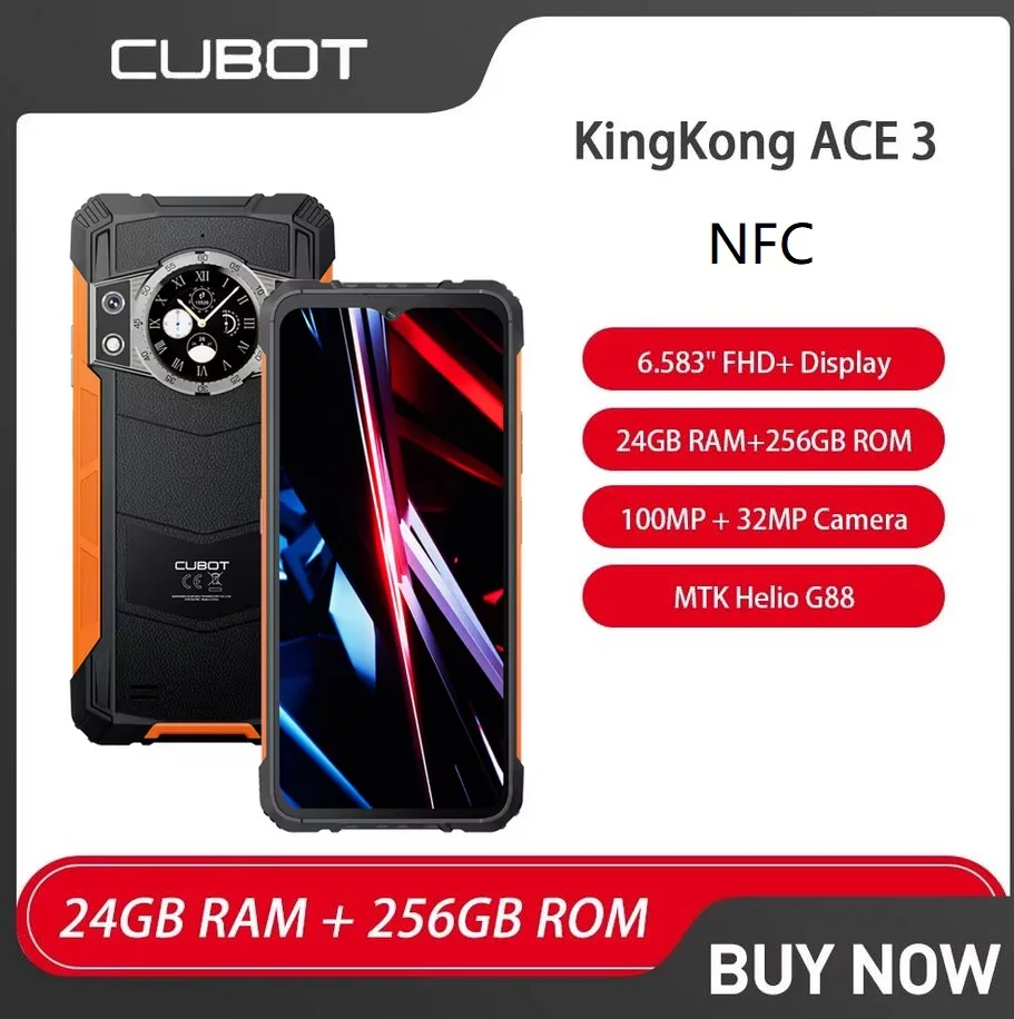 Cubot KINGKONG ACE 3 Smartphone Android 14 Helio G88 24GBRAM(8GB+16GB)+ 256GB ROM Mobile Phone Dual Screen 100MP 5100mAh 33W NFC