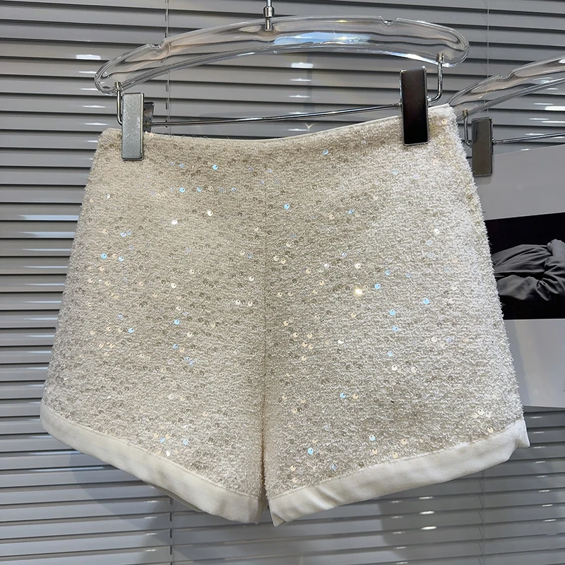 high-quality 2025 New spring autumn velvet sequins Shorts tweed temperament three point shorts for women Pants