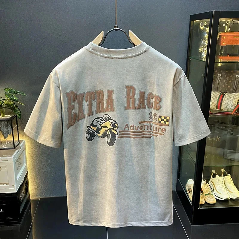 Retro high-end and cool casual T-shirt men's short sleeved summer trendy brand printed half loose tops