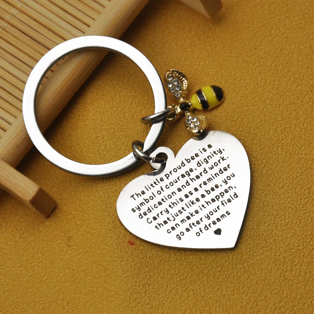 New Heart Teachers Day Gift Keychain Pendant  Insect Enamel Bee Key Chain Keyring Teacher Appreciation Gifts
