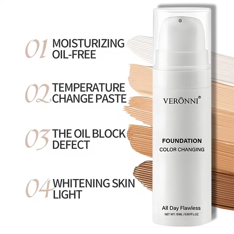 15ml ファンデーション カラーチェンジング メイクアップベース ヌードフェイス フルカバー マットコンシーラー ロングラスティング メイクアップ リキッドファンデーションクリーム