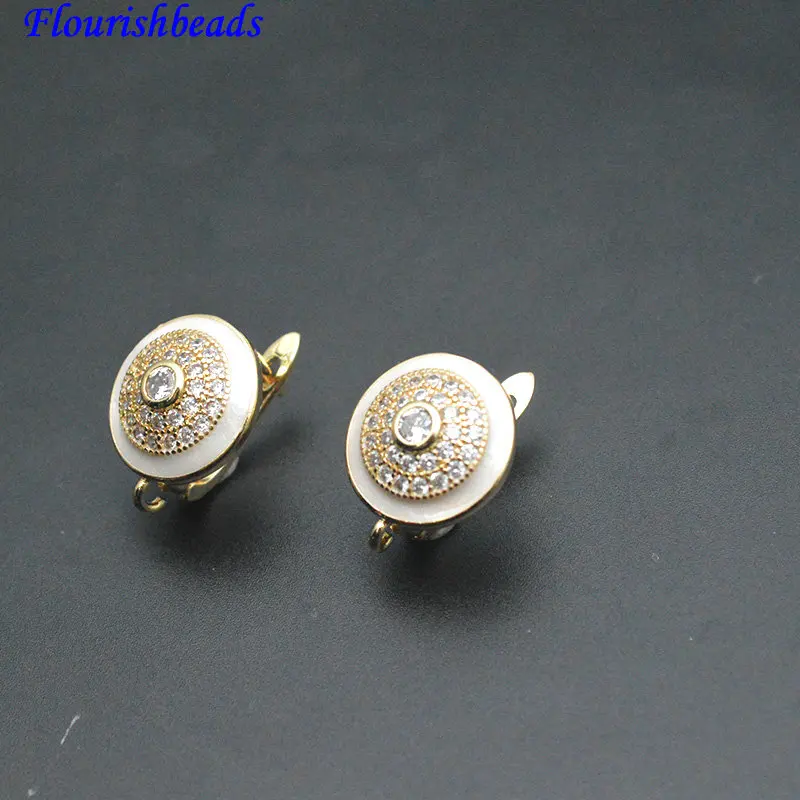 30pc High Quality CZ Paved Round Coin Shape Gold Silver Color Metal Earring Hook Clasps Jewelry Findings