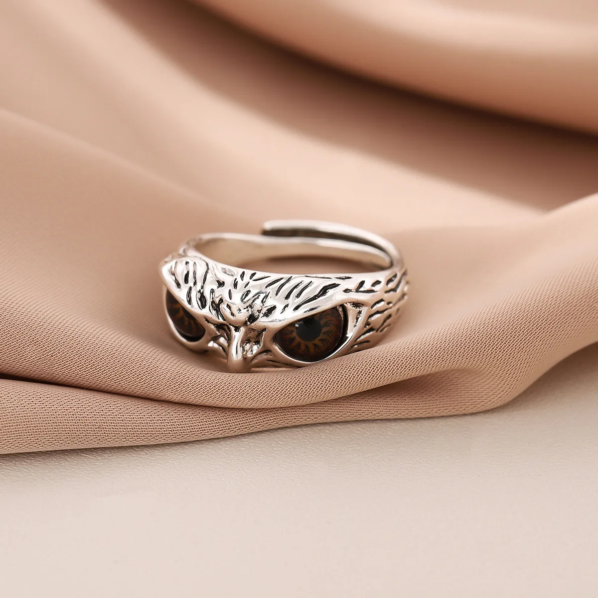 

New Creative Retro Brown Eyes Owl 925 Sterling Silver Jewelry Personality Exquisite Geometric Popular Animal Opening Rings R381