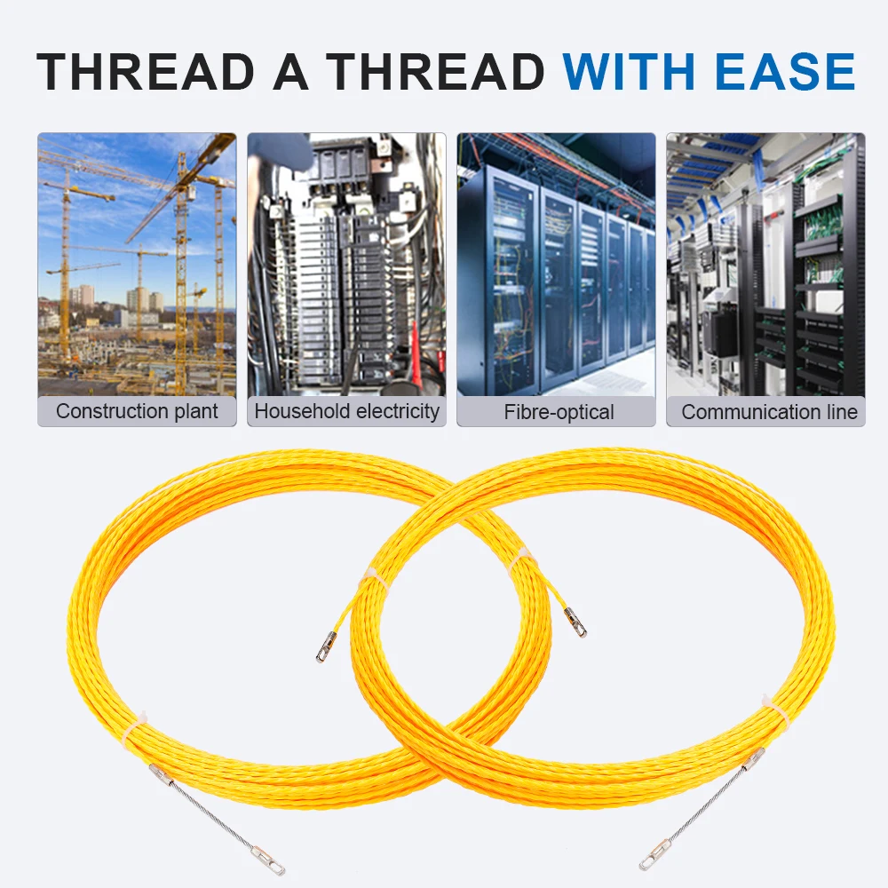 3mm 10-50M Yellow Cable Puller Fish Shaped Tape Reel Glass Fiber Trilobal Wire Through Wall Wire Metal Wall Wire Conduit Tool
