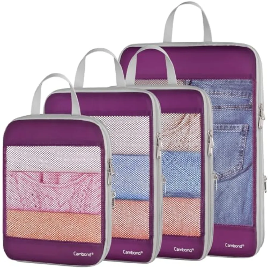 

Прозрачные сетчатые компрессионные упаковочные кубики - набор из 4 расширяемых кубиков для экономии места в путешествиях, легкие дорожные сумки L